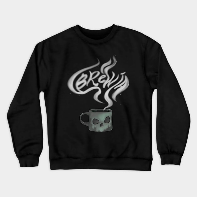 Funny Bruja Coffee Halloween Skull Mug Crewneck Sweatshirt by TheGhoulishGarb